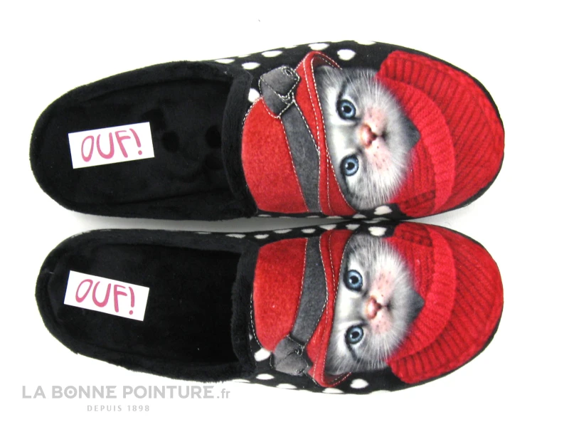 Ouf TINDIA - Noir - Rouge - Madame Chat Chapeau Rouge - Pantoufle Mule – Image 2