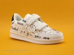 Petit Genie ES4075J Blanc - Tachetee Noir Et Jaune - Basket Velcro Fille