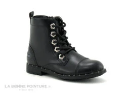 Wipop WOLFFY Noir - Boots Fille Noires - Oeillets Fleurs Argent