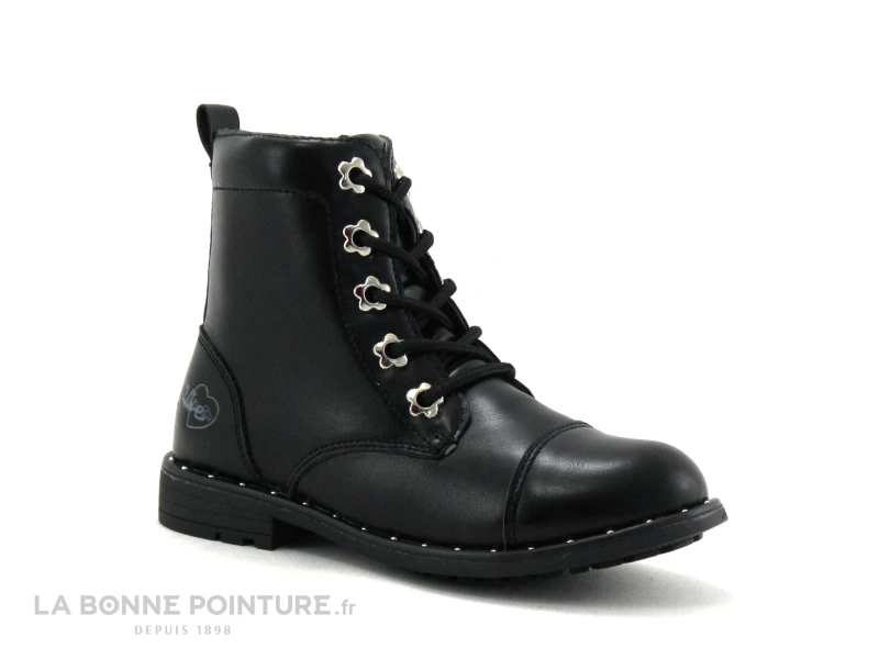 Wipop WOLFF Noir - Chaussure Montante Fille - Oeillets Fleurs