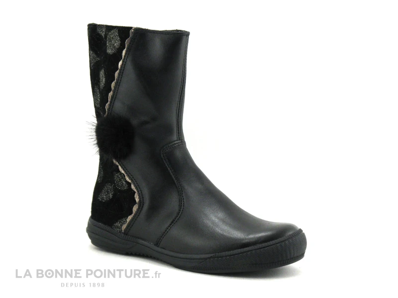 Bopy Surielle Noir - Bottines Fille Velours Et Cuir Et Zip