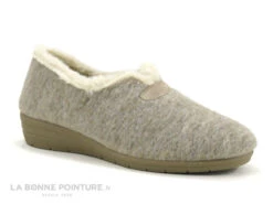 Zels 3276 Beige - Chausson Femme Intérieur Laine - Talon Compense