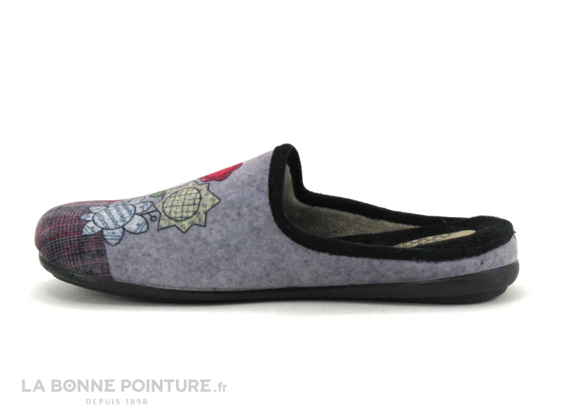 Selkis 22340 - Gris - Fleurs Multicolores - Pantoufle Mule Femme – Image 2