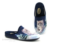Selkis 22357 Marino - Pantoufle Mule Bleu Marine - Chat Et Sapin