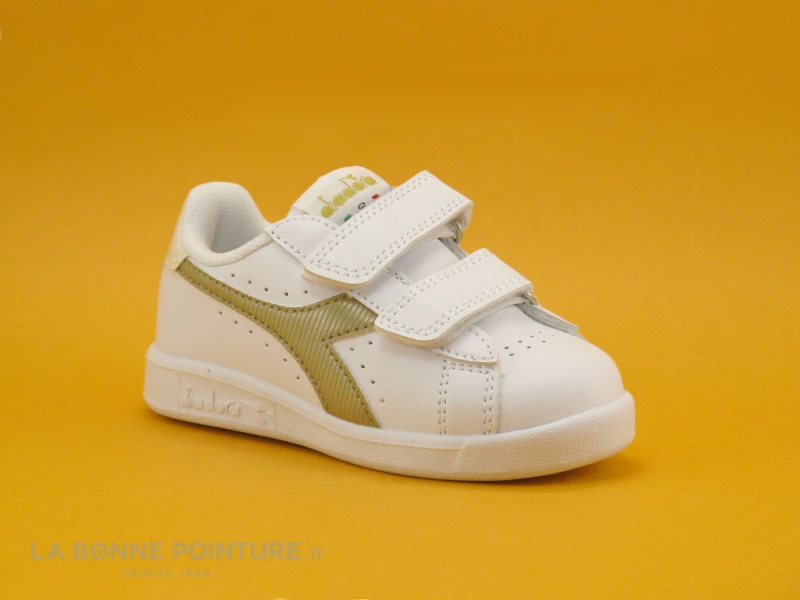 Diadora GAME P TD Girl White Gold - Basket Velcro Fille - Blanc Et Or