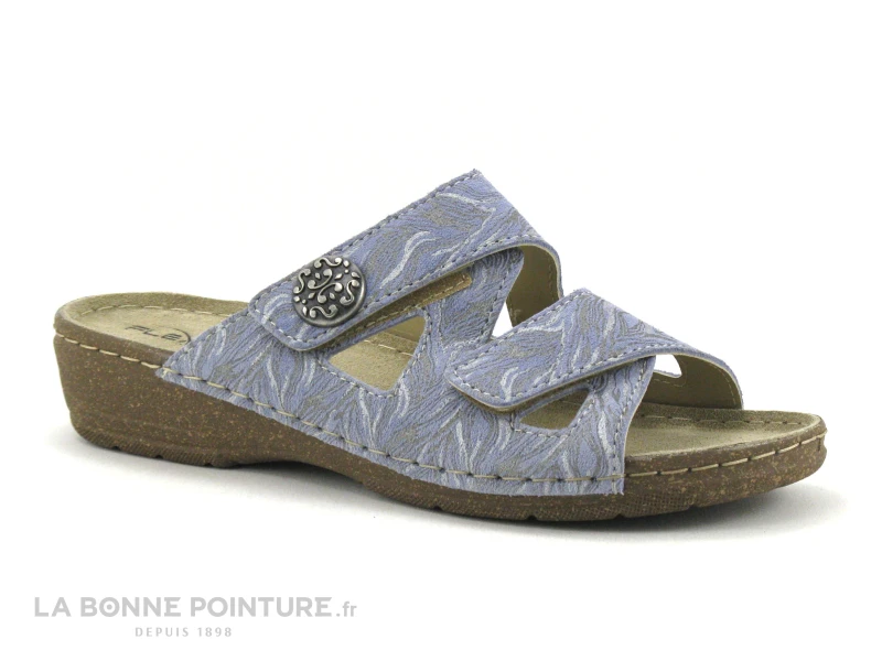 Flex Is PADULA Ceruleo - Mule Femme Cuir Velours Bleu 2 Velcros