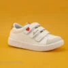 Kouki By Bopy ILTA Blanc - Or - Sneakers Fille 3 Velcros - Coeur Rouge